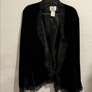 Y2K Velvet Ruffle Tie Front Jacket iCE Black Goth